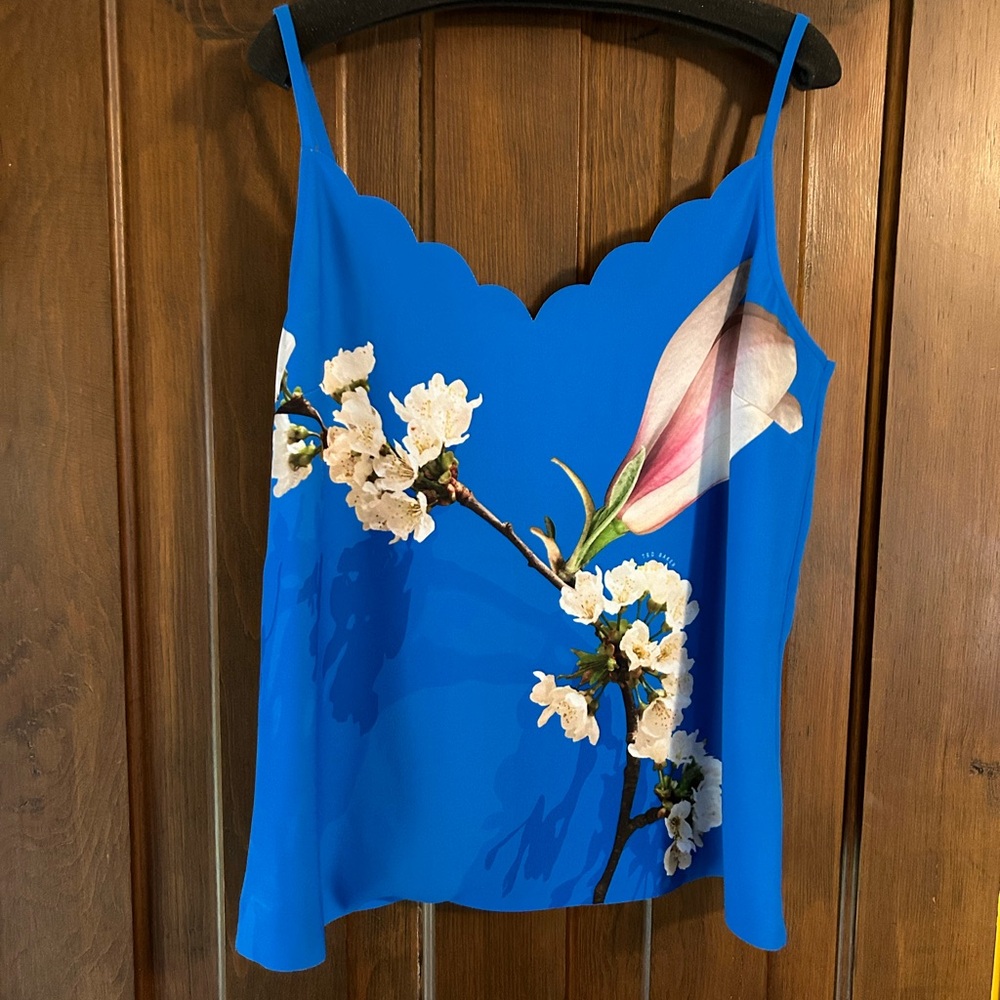 TED BAKER LONDON Scalloped Blue Cami with Pink and White Magnolias